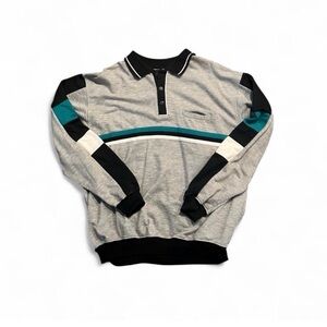 Stylish Men's Gray and Teal Polo Sweater